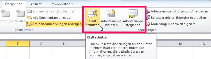 Arbeitsblatt schützen