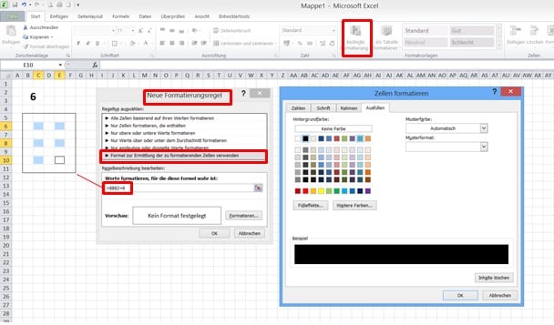 Digitale Würfel durch bedingte Formatierung in Excel erstellen