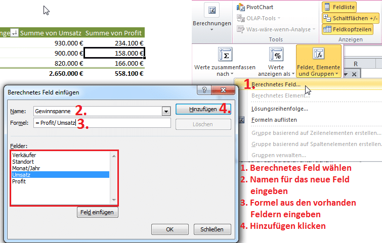 Excel berechnete Felder