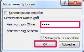 Excel Datei Passwort