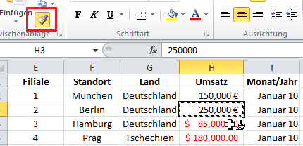 Excel Format übertragen