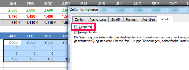 Excel Zelle schützen