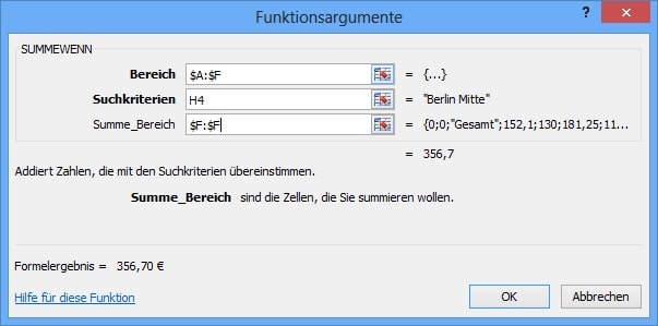 Summewenn Funktion Spalten