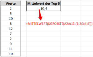 Wie kann ich den Durchschnitt der Top 5 Werte einer Liste berechnen?