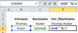 Zellen verbinden Excel Leerzeichen